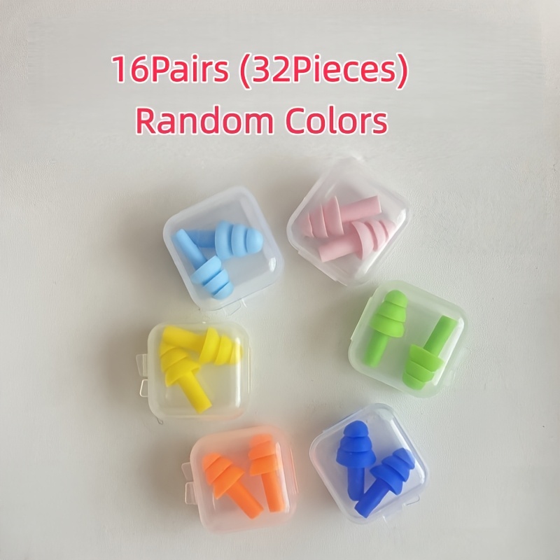 TEMU 16 Pairs Random Color Boxed Silicone Umbrella-shaped Earplugs For Diving, Swimming, Travel, Sleep, And Flying. Reusable, Made Of Silicone And