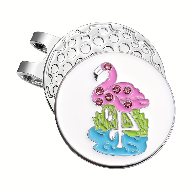 Cute Rhinestone Flamingo Design Ball Marker, Golf Ball Marker With 1 Magnetic Hat Clip, Sports Style Cap Clip