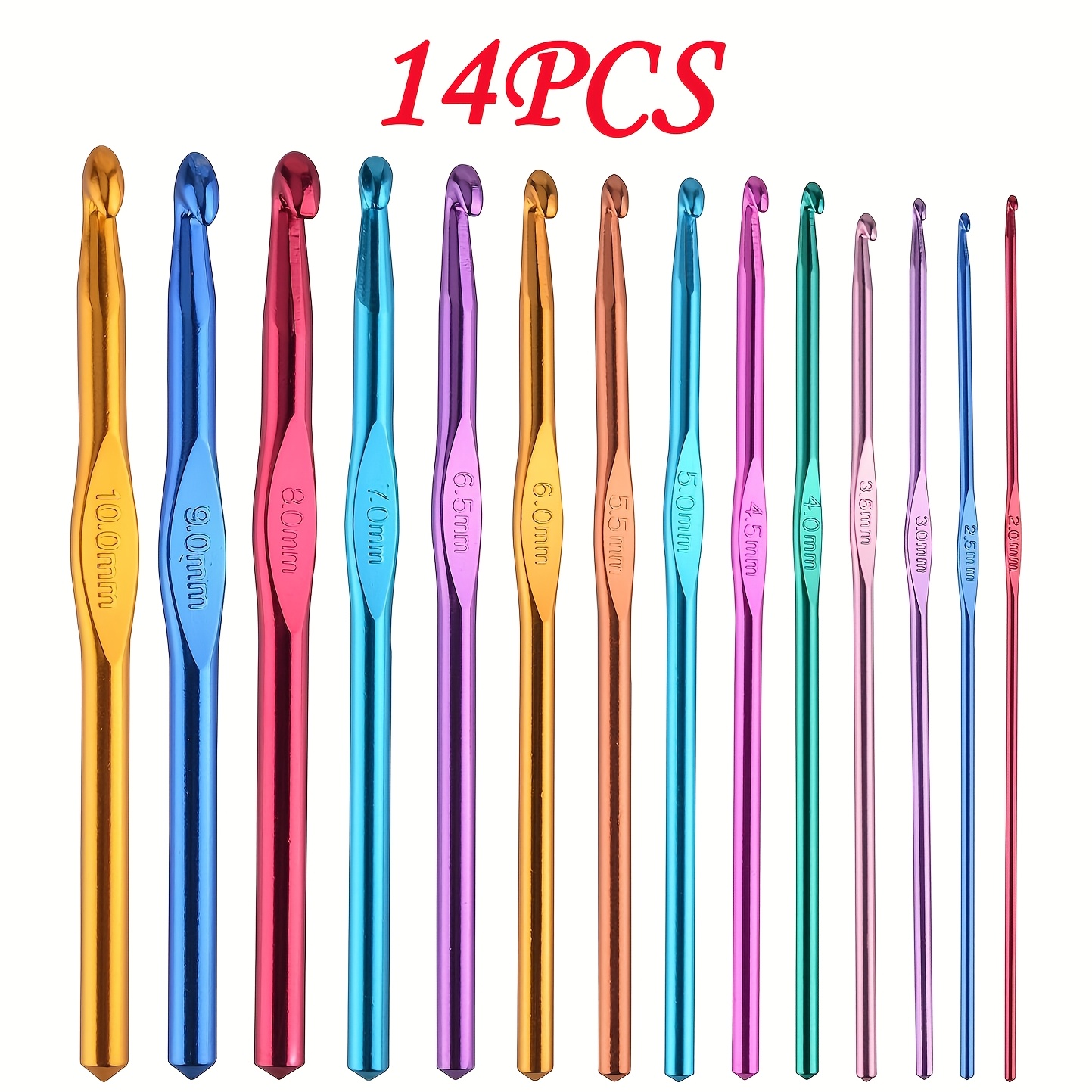 

14pcs Aluminum Crochet Hook Set, 2-10mm Knitting Needles For Crafting And