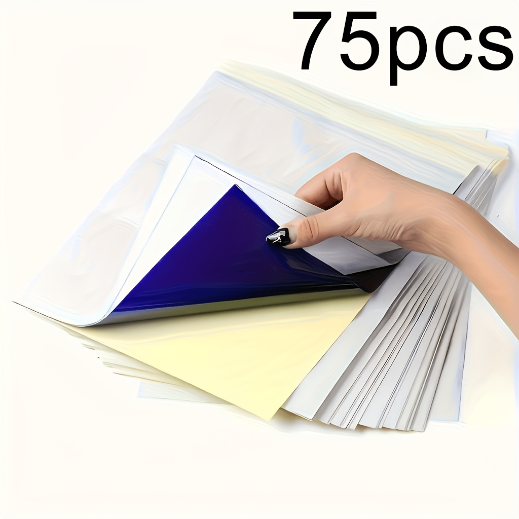 TEMU 75pcs Papier de transfert de tatouage 4 couches, format A4, papier de gabarit thermique standard, accessoires d'outils de fournitures de