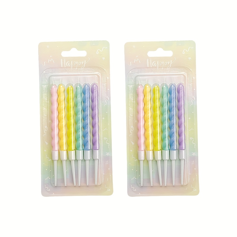 Image of 12pcs Creative Candy Colored Spiral Threaded Cake Decorating Supplies Baking Indoor Cake Decorating Inserts Birthday Party Celebration Spiral Party Birthday Celebration Supplies, Halloween, Christmas