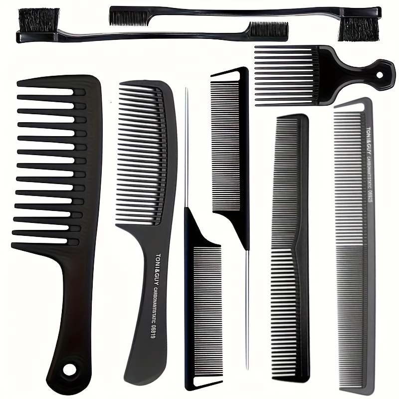 TEMU 9pcs Professional Hair Styling Comb Set For Men And Women - Multi-functional Fine-tooth Comb, Made Of Durable Abs Plastic And Metal, Includes