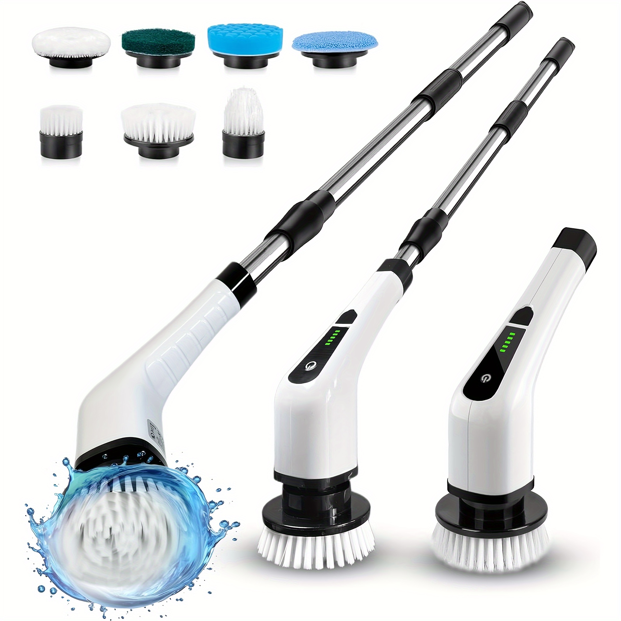 

Cordless Electric Spin Scrubber, Cleaning Brush Scrubber For Home, 400rpm/mins-8 Replaceable Brush Heads-90mins Work Time, 3 Adjustable Size, 2 Adjustable Speeds For Bathroom Shower Bathtub Glass Car