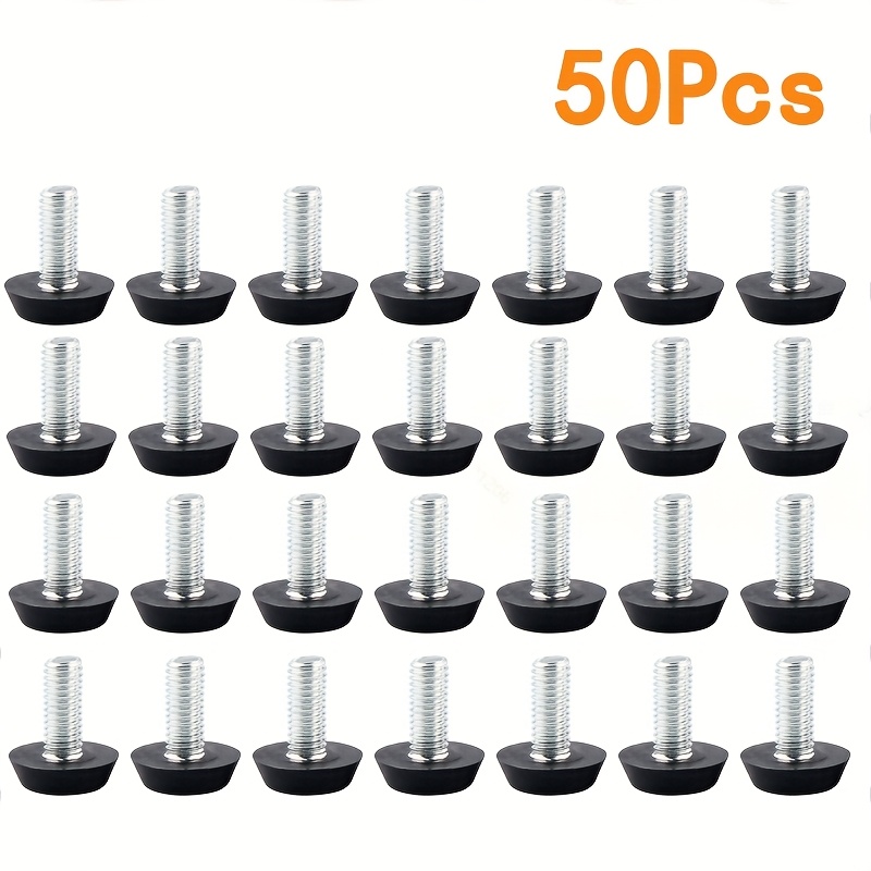 50pcs M6 Adjustable Leveling Feet, Furniture Table & Chair Leg Pads, Metal & Plastic Hardware Accessories, Storage Rack Leg Pads, Screw-on Design, Durable & Sturdy Construction