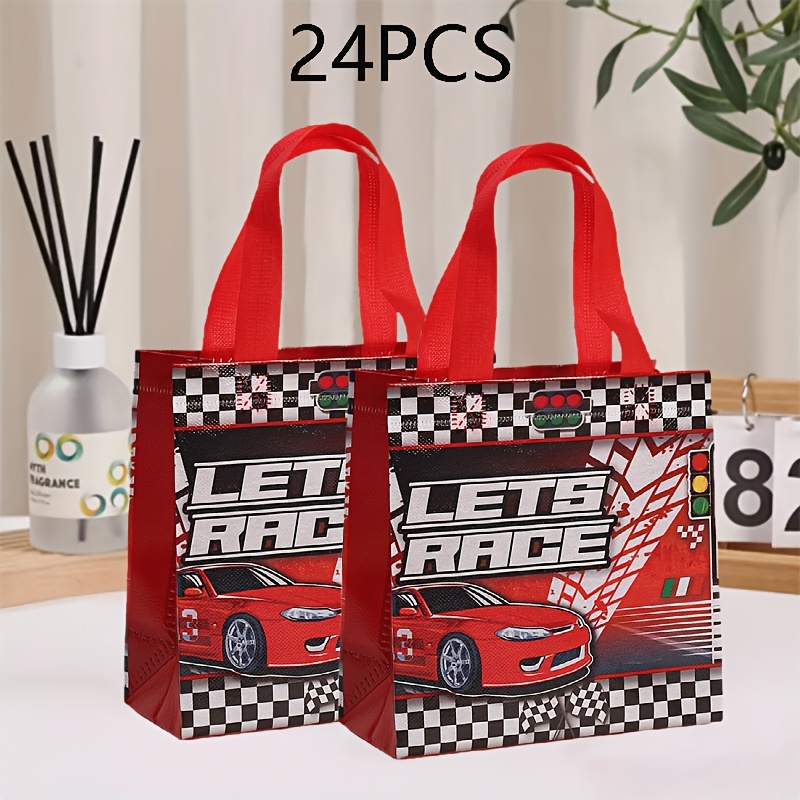 TEMU 24 stuks 20*20*9CM Cadeautas Racing Party Verpakkingszak Handtas Road Voertuig Bedrukte Non Woven Tas, Verjaardagscadeautas, Opvouwbare Cadeau
