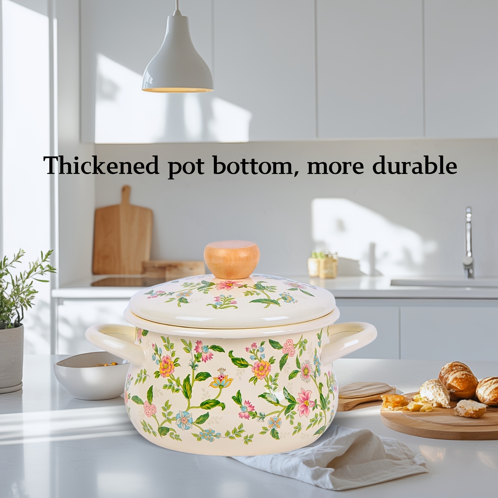 enamel floral soup pot with rolled edges suitable for   and induction cooker ideal for fresh cooking journey details 6