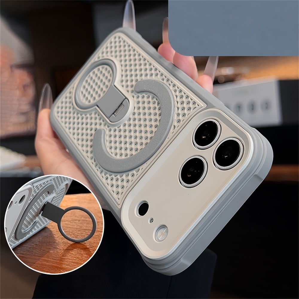 TEMU Coque de téléphone - de refroidissement respirante dissipation de la chaleur anneau invisible support magnétique Coque de téléphone compatible