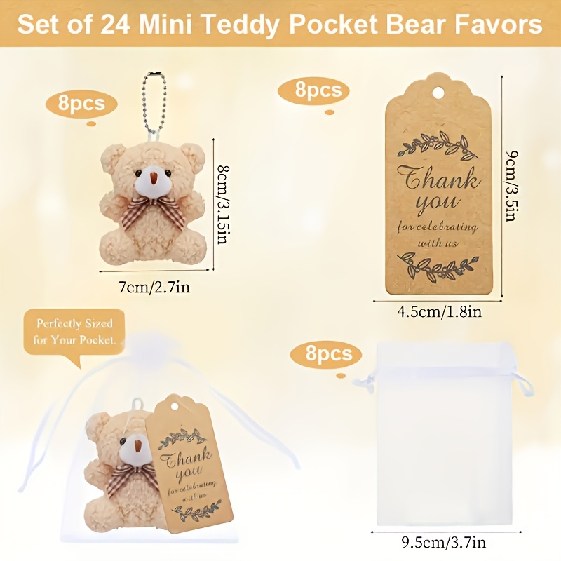 TEMU 24pcs (includes 8 Mini ) Mini Bear Gift Bags With Thank-you Cards - Elegant Gifts, Suitable For Birthdays, Weddings, Bridal Parties, Valentine's