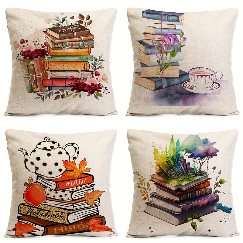 

1pc, Colorful Linen Pillowcase With School-themed Book Patterns, Perfect For Home Decoration On Sofas, Office Chairs, And Car Interiors. Ideal For Bedroom Decor. Pillow Insert Not Included.