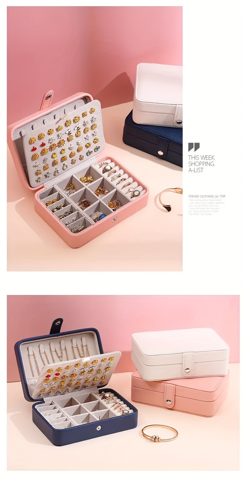 1pc   jewelry box pink   leather portable organizer with multiple compartments for earrings rings necklaces accessories stylish aesthetic decor for bedroom bathroom kitchen home jewelry box organizer jewelry display case decorative storage synthetic   leather exterior Product details 1