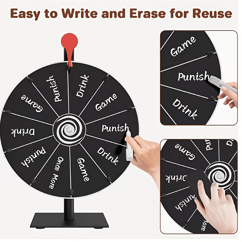 Portable Spinning Prize Wheel With Whiteboard Marker And Eraser - Weighted For Party Games, Corporate