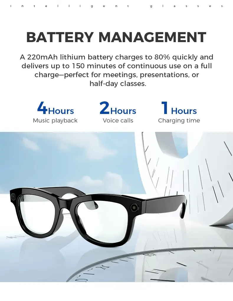 2025 new ai smart glasses with hd camera photo taking translation multi language translation wireless answer phone music player weather viewing video recording surveillance and more multifunctional smart glasses surround earphones touch button activated anti blue light function suitable for cycling motorcycle driving record outdoor fishing long Product details 6