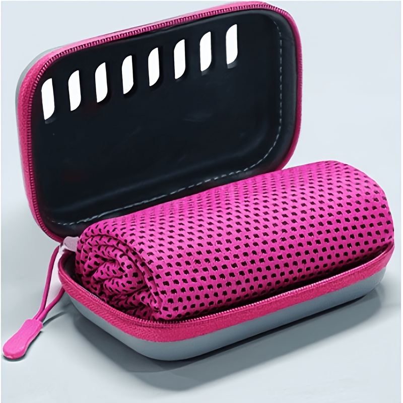 TEMU 1pc 4-color Optional Cold-touch Quick- Towel With Evc Storage Box - Lightweight, Portable, Machine Washable, Suitable For Camping, Hiking, Gym,