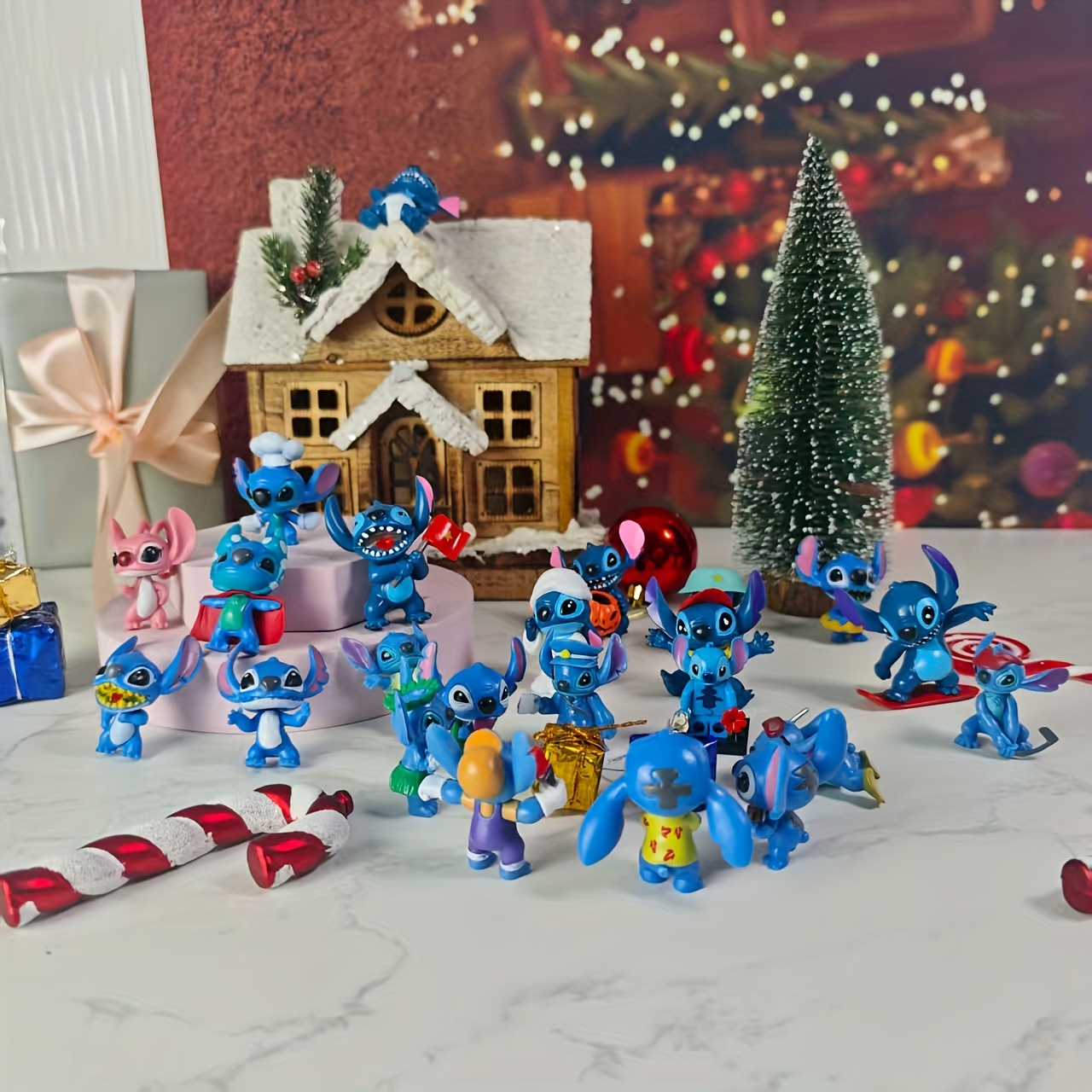 TEMU Stitch Advent Calendar 2025 Action Figures - 24pcs Cute Stitch Countdown Figures Toy Christmas Toy Set For Gift Room Decor
