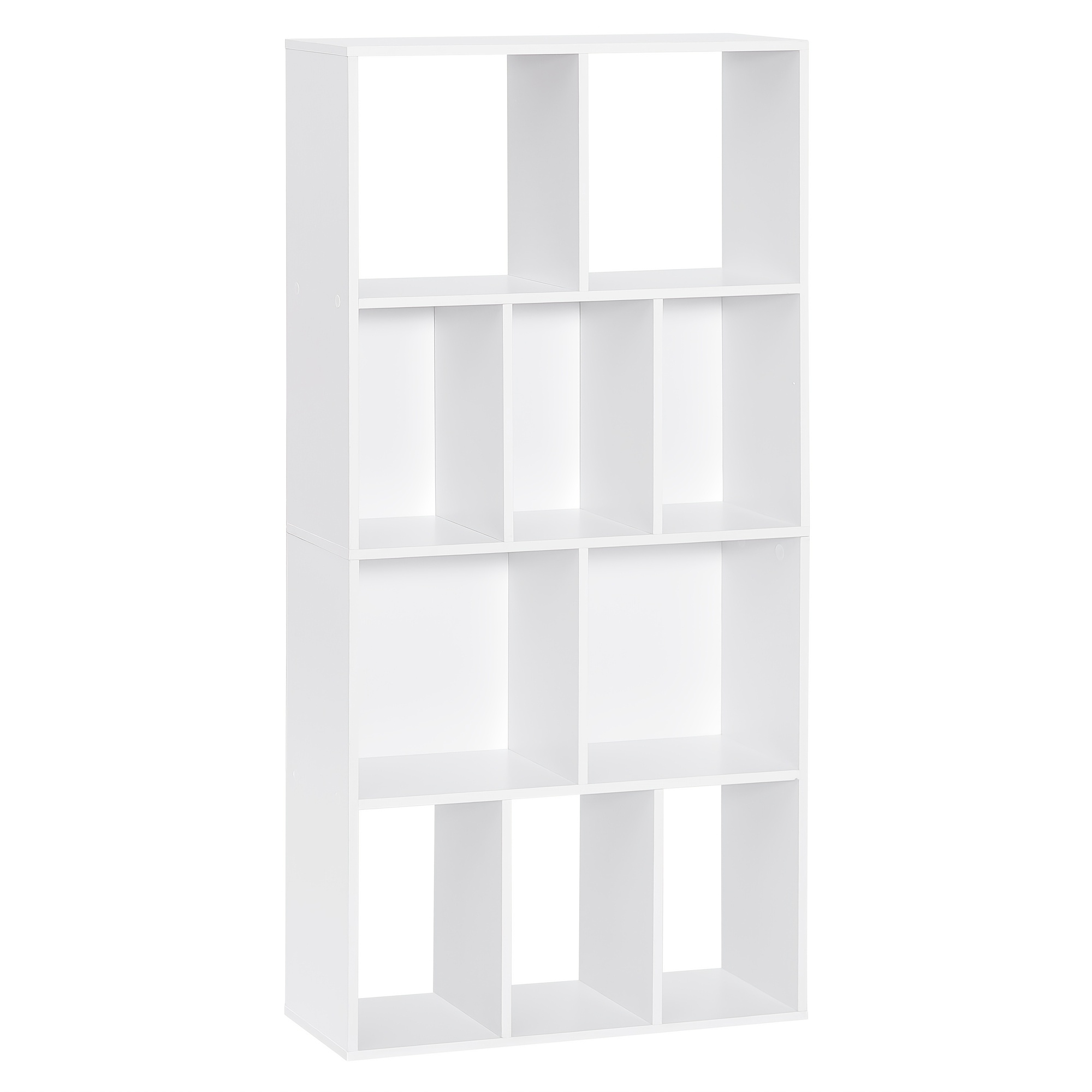 Bookshelf, Four-layer Bookshelf, Storage Rack With Ten Compartments, Suitable For Study, Office, 60 X 120 X 20cm, Wooden, White