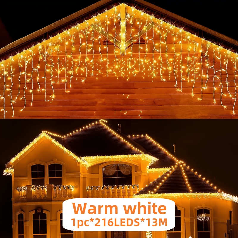 TEMU 1pc 216led Solar-powered Outdoor Icicle Fairy Lights,, 8 , Hanging Ambient Lights Suitable For , Gardens, Patios, , Birthdays, Weddings, And