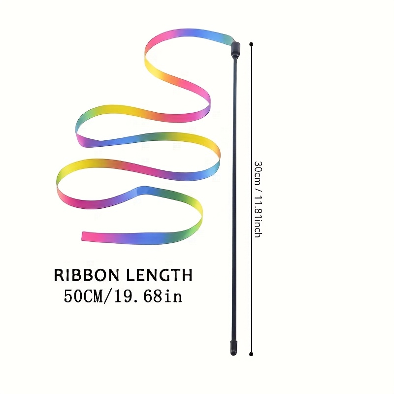 2 bucăți Jucării pentru Pisici cu Panglică Curcubeu - Baghetă Interactivă din Plastic pentru Pisoi, Model Geometric Colorat, Distracție Fără Baterii pentru Pisicile de Interior, Design Vesel, Panglică Colorată