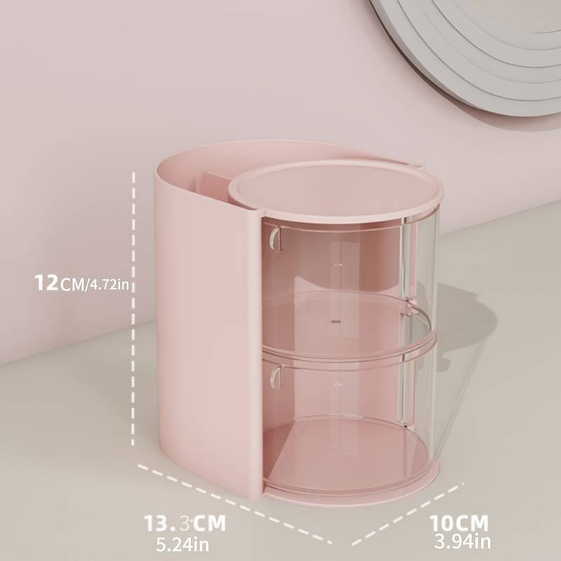 Organiseur à Chouchous 2 étages Rotatif 180° - Transparent, Pour élastiques, Brosses, Maquillage - Rose/blanc