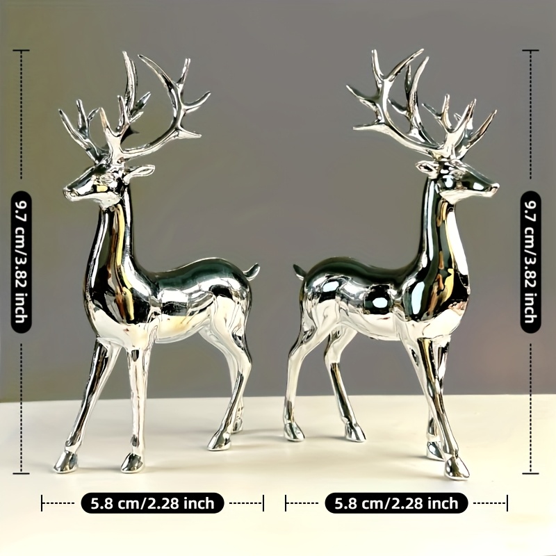 2pcs Set Modern Silver-plated Reindeer Statues - Standing Reindeer, Christmas Decoration Sculpture Art Craft, Perfect For Desk, Living Room, Tv Stand Display, Christmas Gift, Valentine's Day Gift