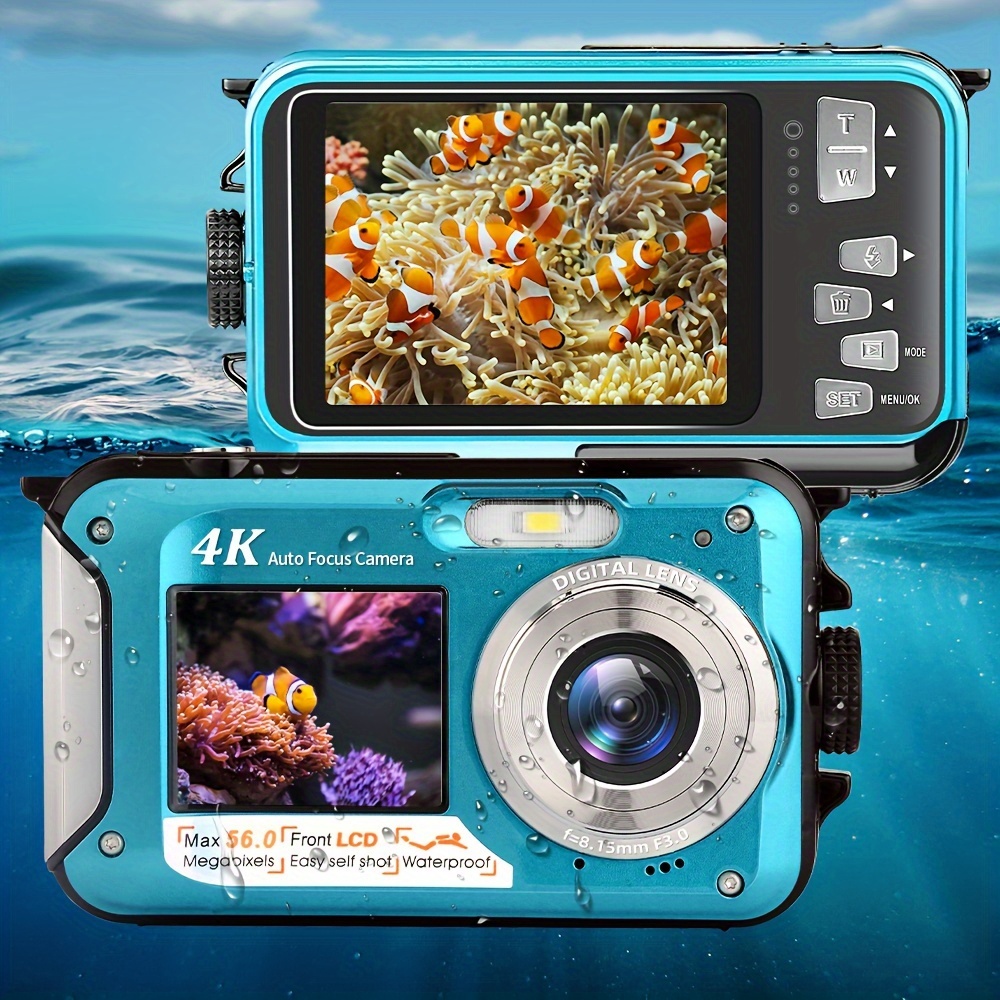 Appareil Photo étanche 4K 56MP - Double écran - Autofocus - 11m Sans Caisson - Carte 32G Incluse
