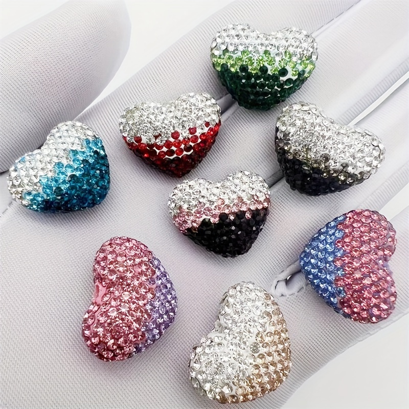 

10pcs Gradient Heart Beads With Colorful Rhinestones, Diy Phone Charm, Bag Beading, Pen Accessory, Fashion Jewelry Making Supplies, Soft Clay, Artificial Crystal, Valentine's Day Gift