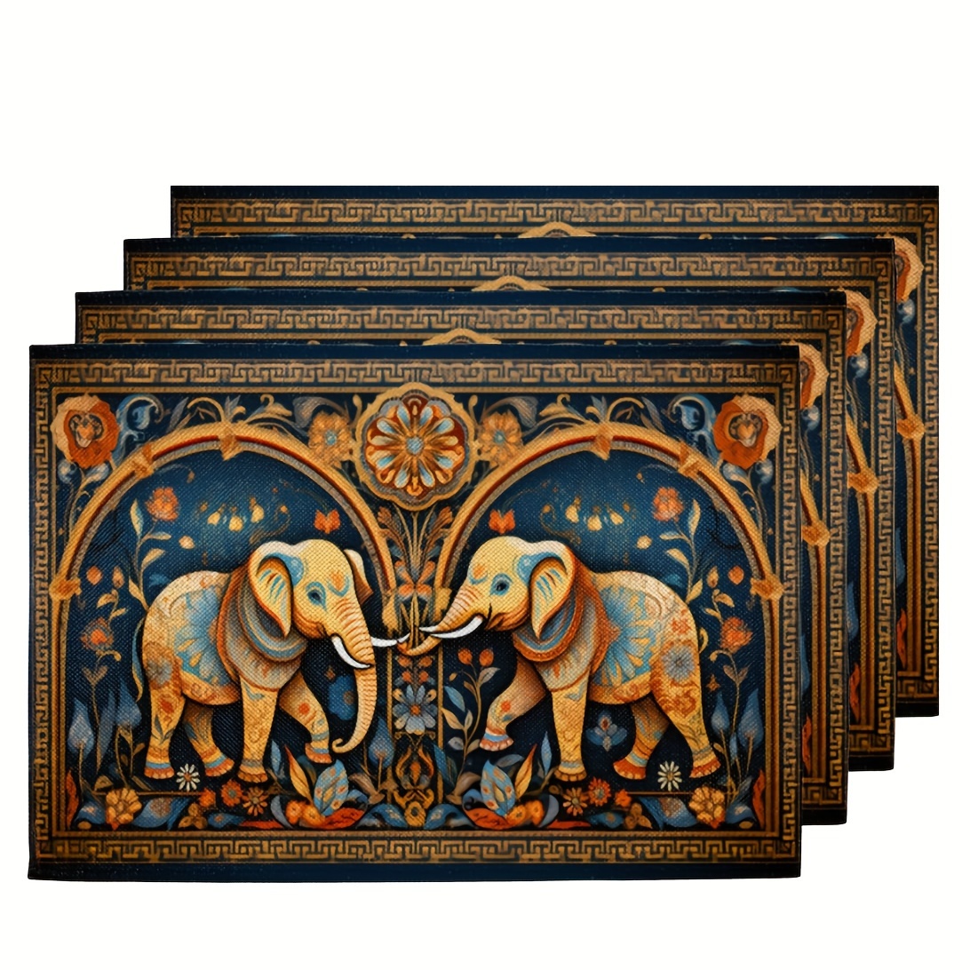 

4pcs Placemats, Elephant Tribe Placemats, Table Mats Heat Resistant Coffee Place Mats, For Indoor, Outdoor, Kitchen, Farmhouse, Dining Table, 12 X18 Inch, Home Supplies