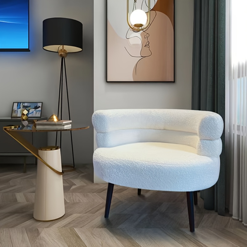 1pc cozy white bobo lamb velvet accent chair memory foam and sponge filled non adjustable seating for living room bedroom and vanity details 0