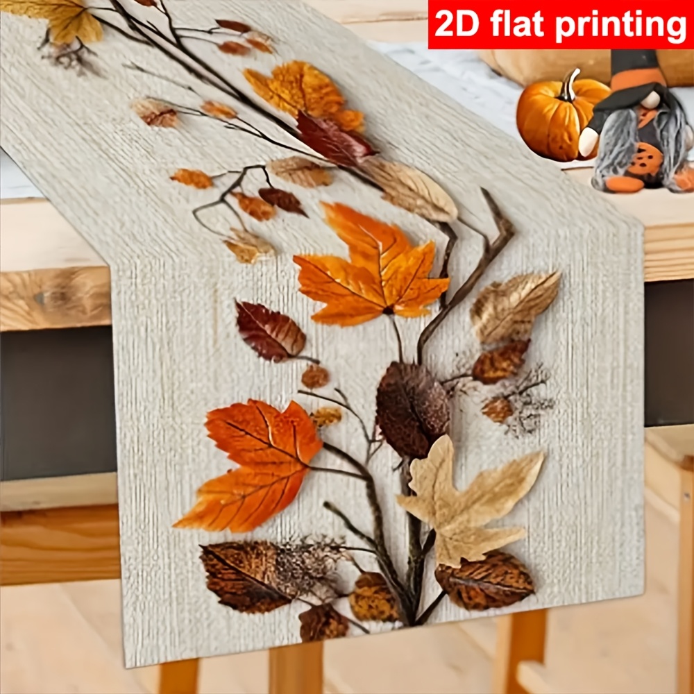 TEMU Chemin de pièce feuille d'érable d'automne, impression 2D à plat, thème récolte rustique de ferme pour table à manger, buffet, meuble d'entrée,