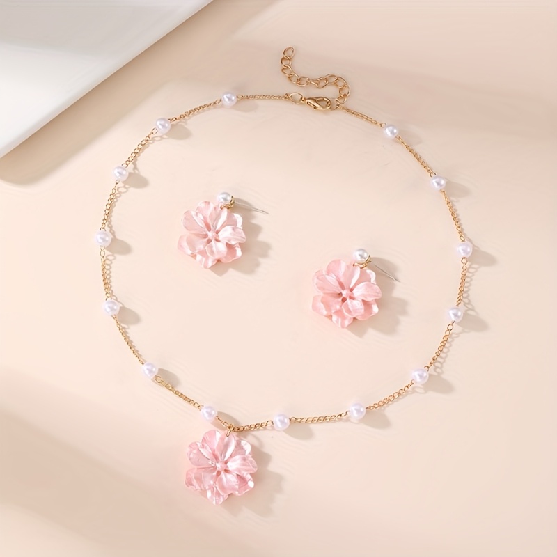 TEMU 1pc Necklace + 2pcs Earrings, Elegant And Exquisite Floral Necklace And Earrings Set, Choker Necklace, Women's Fashion Jewelry Set