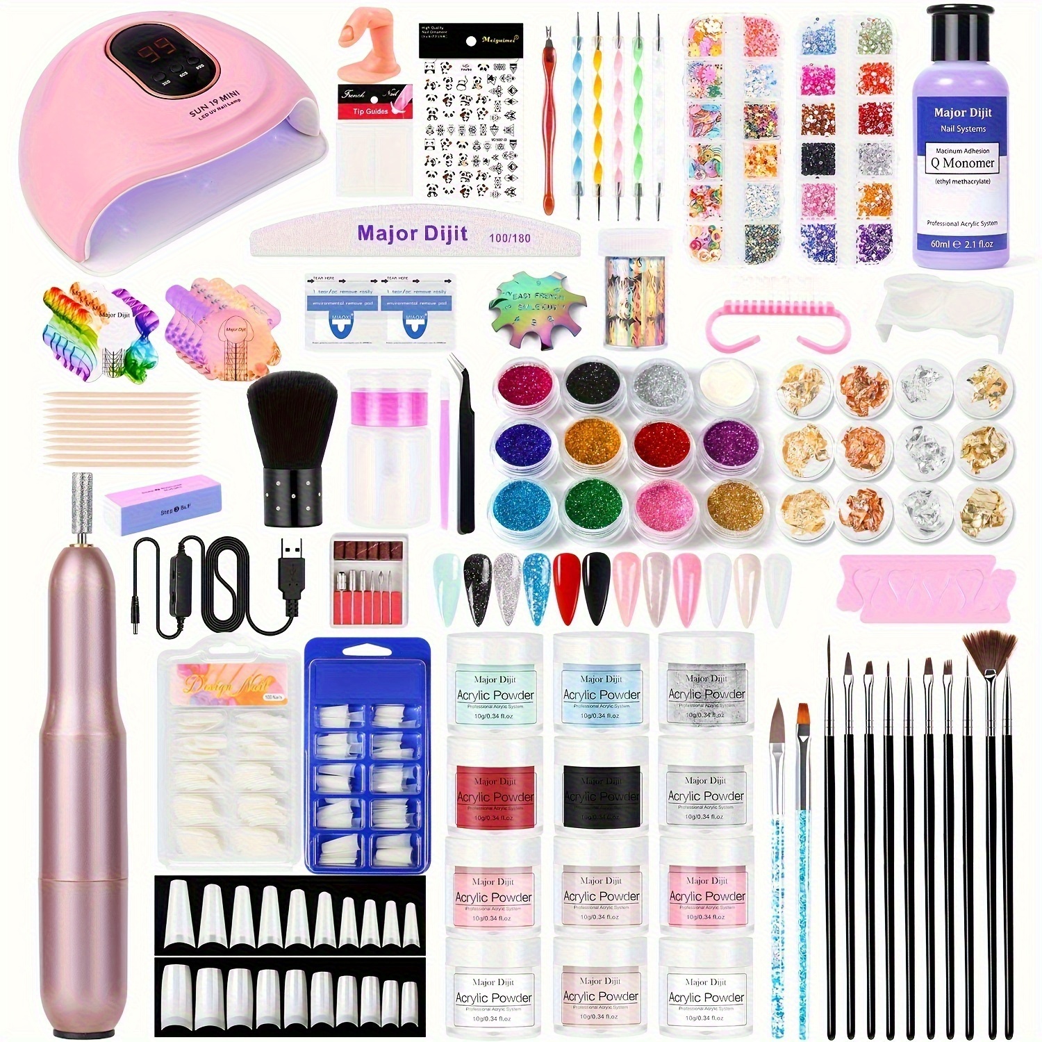 kit de studio de manucure avec machine et lampe à ongles - le kit   poudre  , correcteurs dimperfections, accessoires de nail art, design au gel - ensemble complet   et  