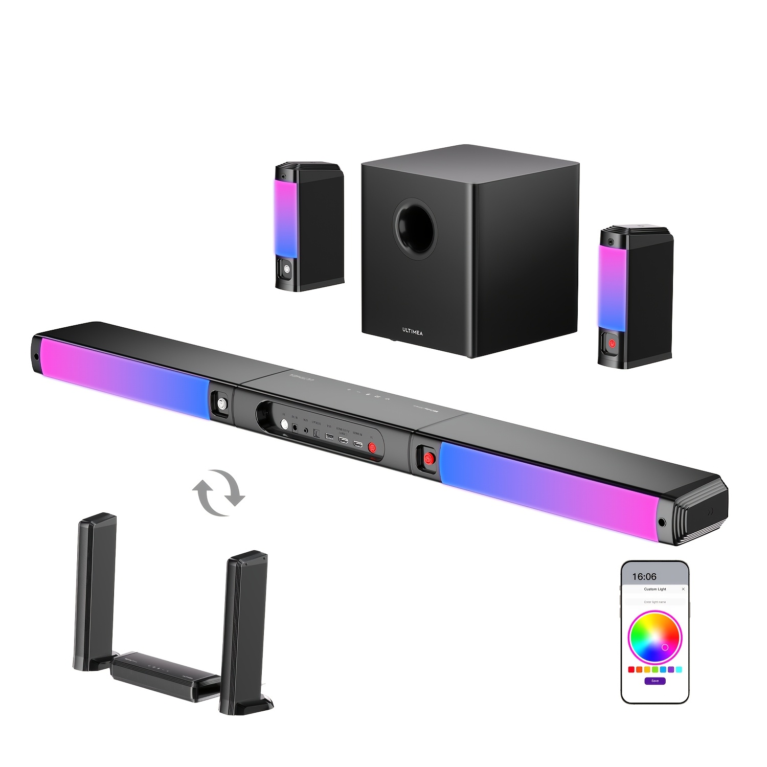 Image of Ultimea 9.1 Separable Soundbar, 470 W Surround Sound System With 2 Rear Speakers, Sound System With 6.5 Inch Rgb Soundbar For Tv