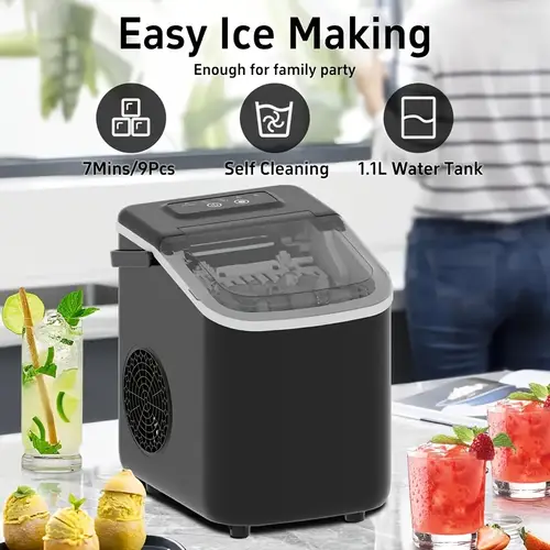 ice maker machine it can produce 26 of ice 24 hours and ice cubes in its a portable ice maker with an automatic cleaning function suitable for home its dimensions are 11 77 11 24 8 90 inches