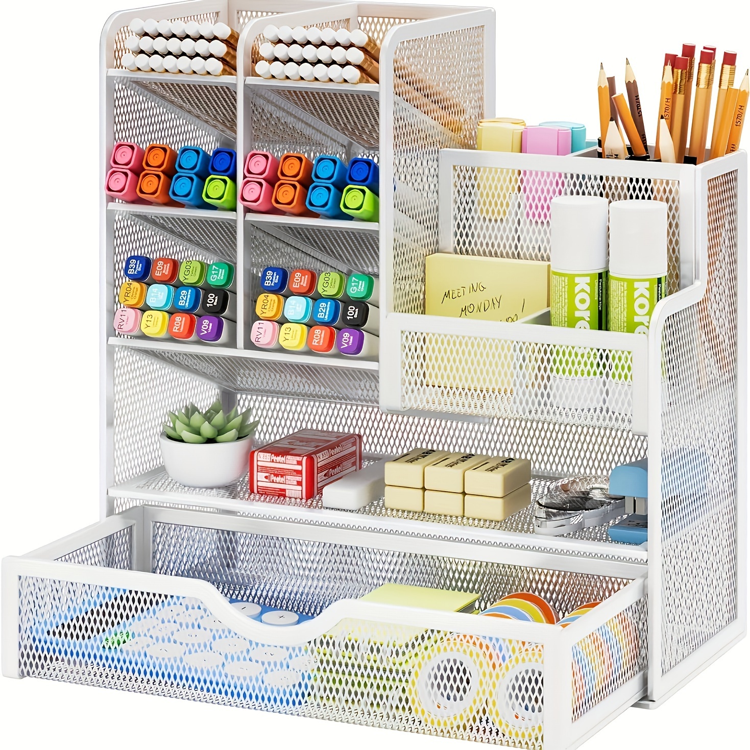 

Jmhud Enhanced Desk Organizer With Drawer, Mesh Pen Holder For Desk, Versatile Pencil Organizer, Desk Organizers And Accessories For Office And Art Supplies