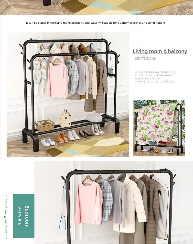 popular   stainless steel multi functional wardrobe clothes rack space saving design easy assembly with shelves and hooks portable clothing rack for balcony dorm bedroom Product details 15