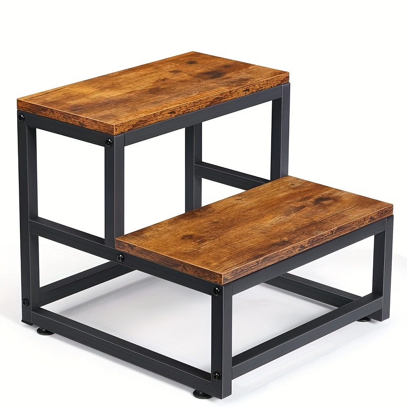 Image of Wooden Step Stool, Heavy-duty Two-step Stool For Adults, Bedside Footrest With 500 Lbs (. 226.8kg) Capacity, Durable/slip- Wooden Step Stool With , Suitable For Bedroom/kitchen/living Room