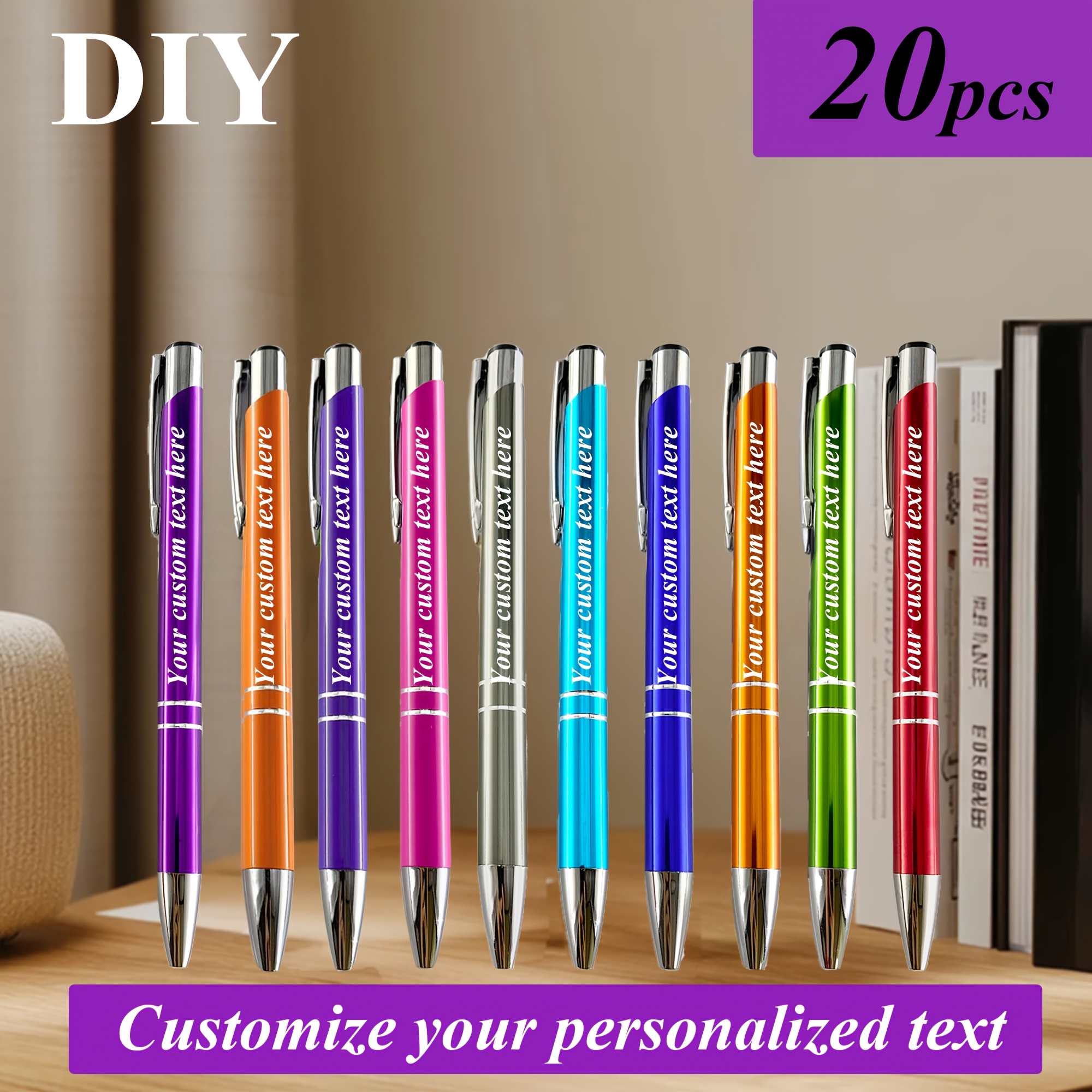 

20pcs Personalized Metal Ballpoint Pens, Fine Point Retractable Aluminum Pens, Custom Engraved With Your Message, For Business, Promotions, And Themed Events