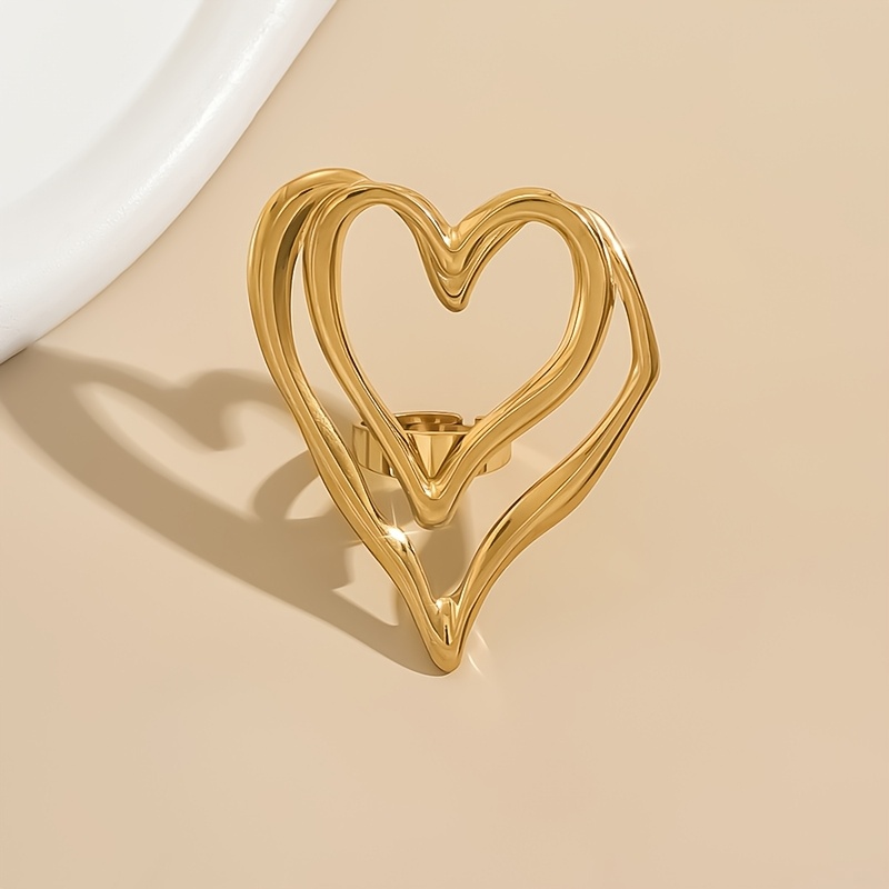 Exaggerated Glam Style Multi-Layer Geometric Heart Ring