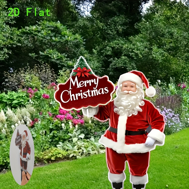 Image of 2d Flat, 2d Flat Santa Claus With Acrylic Christmas Garden Stake - "merry Christmas" Holiday Yard Sign, No Power Needed, Perfect For Festive Outdoor Decorations, Outdoor Christmas Decorations, 2d Flat