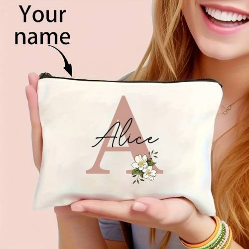 customized name pattern cosmetic bag travel toiletry bag party gift zippered storage box lightweight cosmetic pouch personalized cosmetic bag for sisters womens party gifts and travel makeup bags