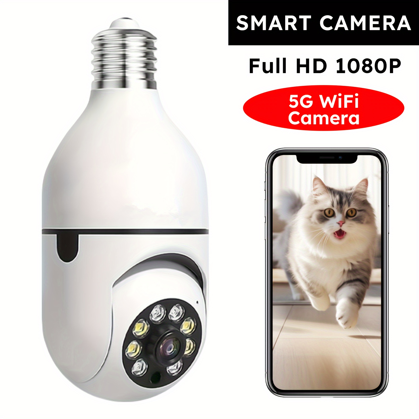 TEMU - Cameras Pet Wireless 5ghz, 360 , E27 In Cameras For Cam Cameras, Hd 1080p, Full , Detection
