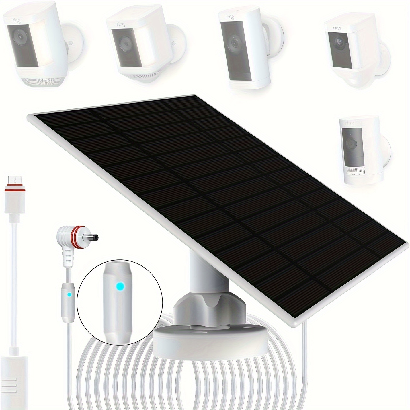 

5w Solar Panel With Charging Alert Breathing Light, For Ring Camera With Built-in Rechargeable Batteries (spotlight Cam, , Pro, Spotlight , Spotlight ), Waterproof, 2 Charging Heads