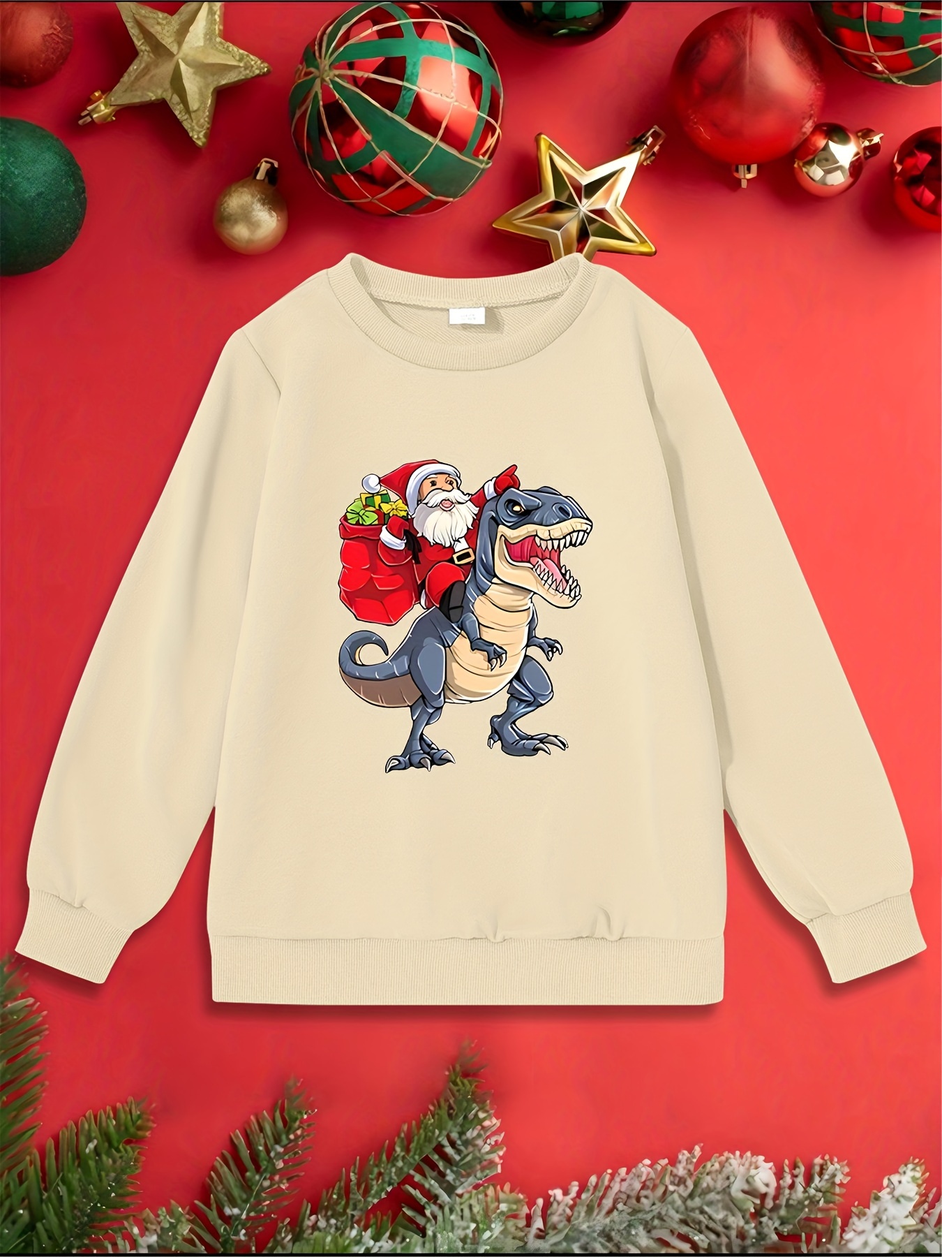 Sweat-shirt à Col Rond Imprimé Dinosaure Pour Garçons, Pull