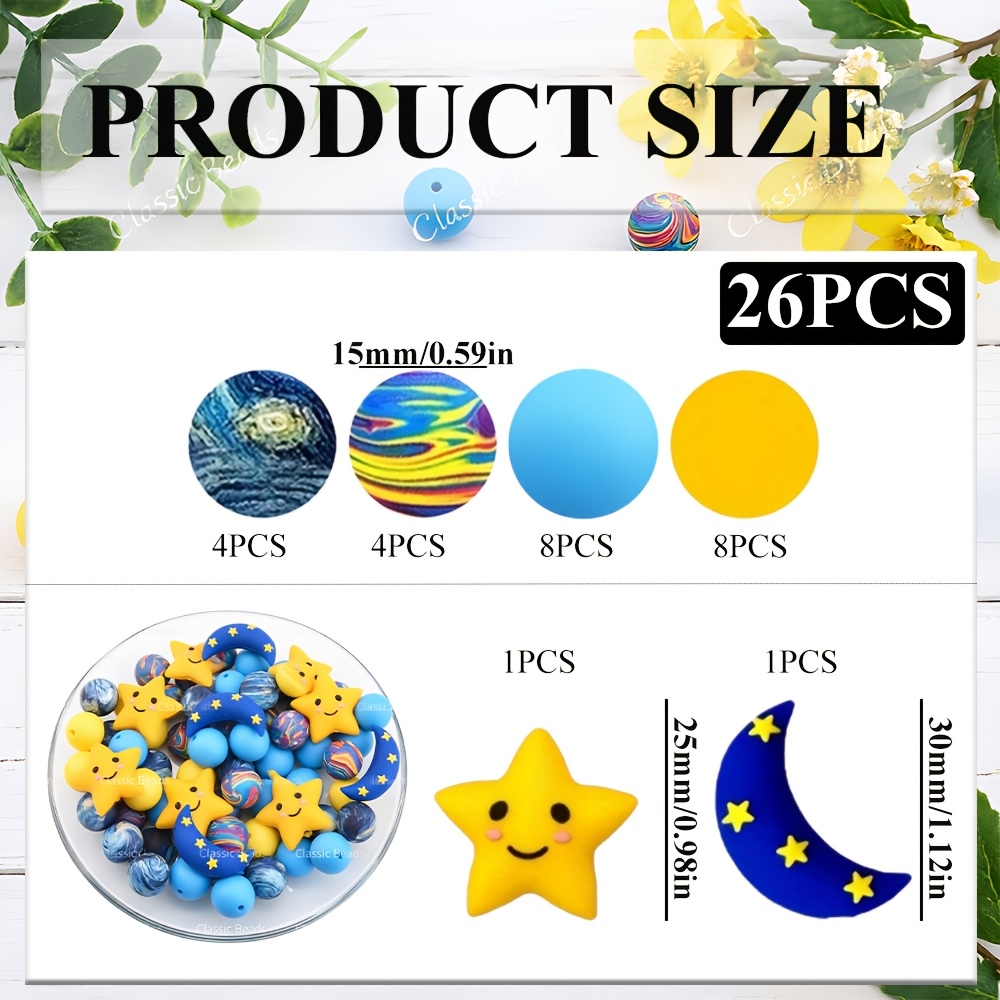 TEMU 26pcs Moon Silicone Bead Strand Set For Handmade Jewelry Making, Accessories, Decorative Beads, Back-to-, Halloween Gift, Christmas Gift, Easter