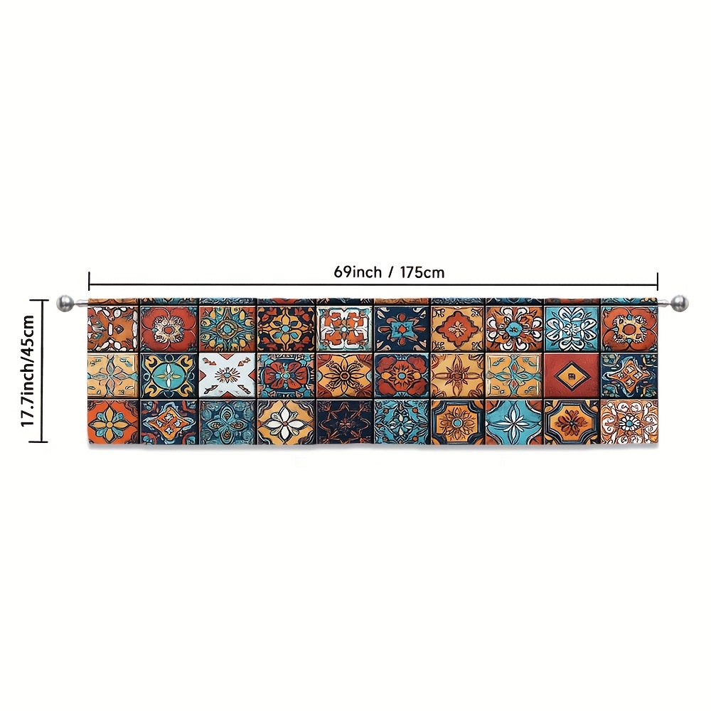 TEMU 1pc Moroccan Floral Print Kitchen Curtain - 100% Polyester Light Filtering Rod Pocket Drapery, Machine Washable Room, Bedroom, Coffee Shop &