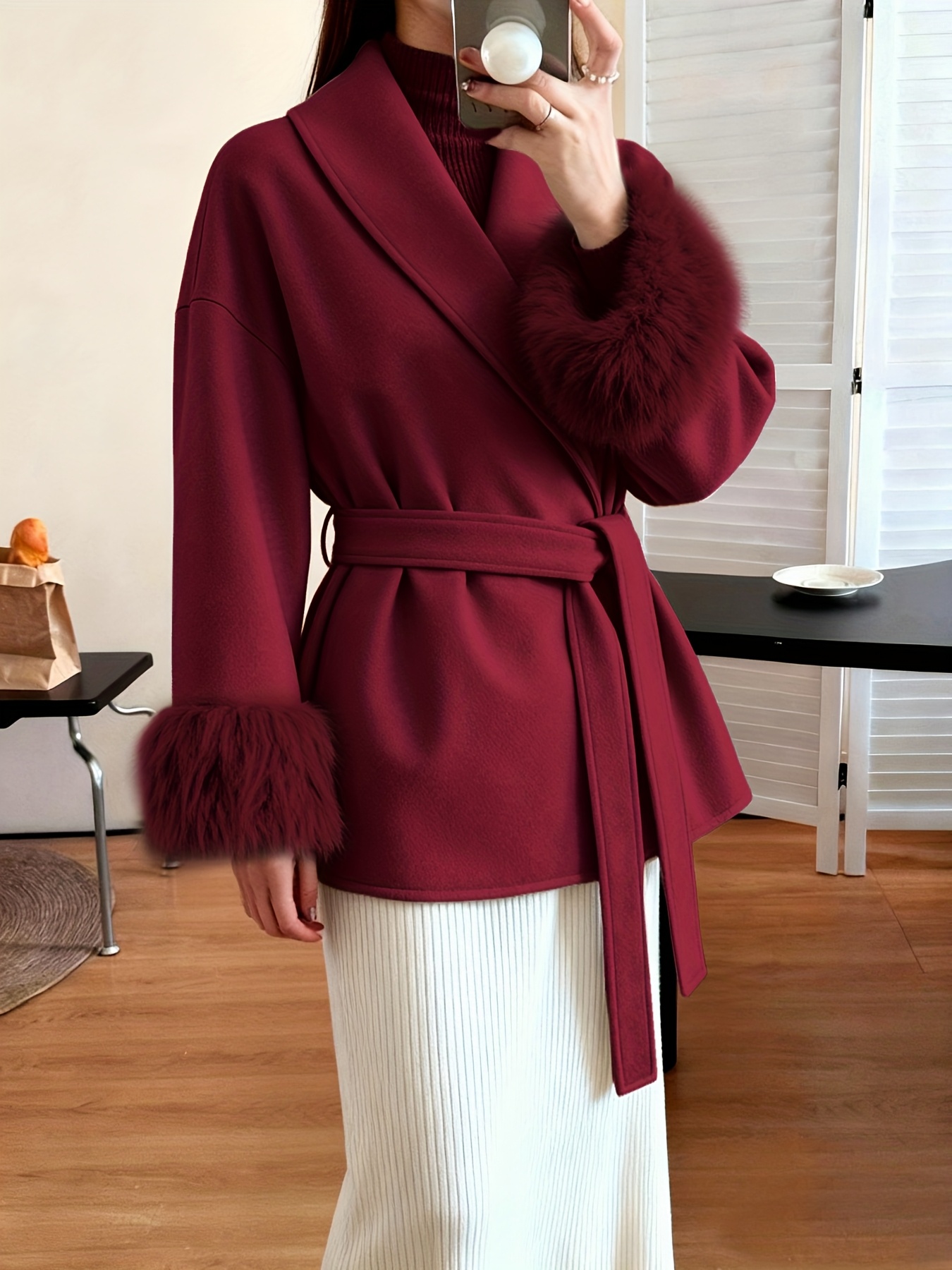 womens fashion elegant furry sleeve coat autumn winter womens clothing Product details 4