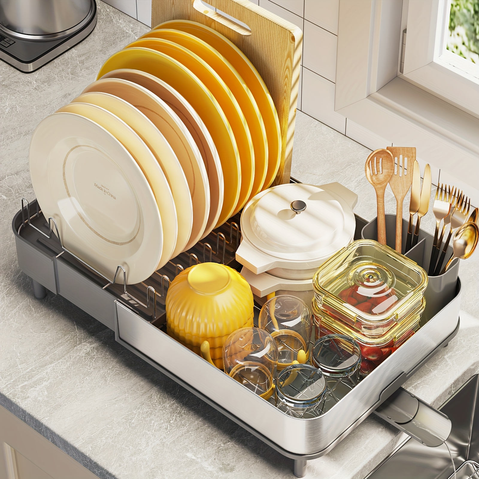 extendable dish drying rack stainless steel dish Temu