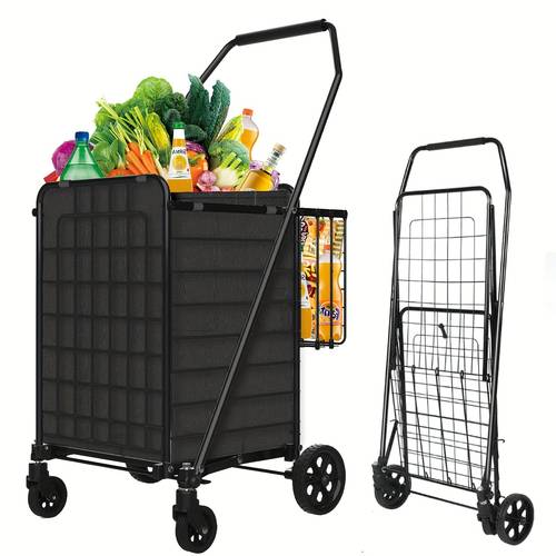collapsible shopping cart featuring a interior and 360 degree rotating wheels portable shopping cart with wheels design suitable for laundry shopping and outdoor activities to 132