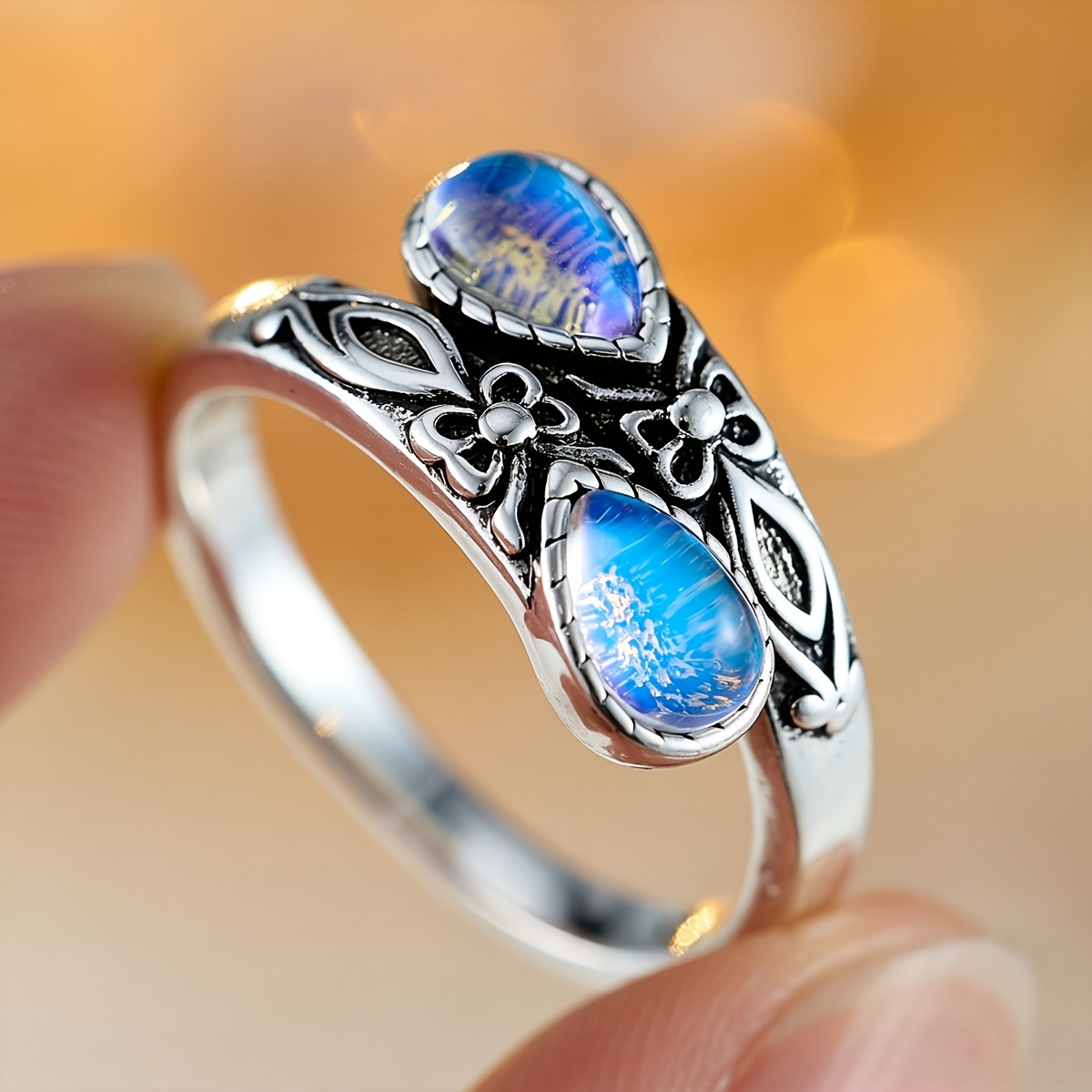 Women's Light Luxury Teardrop Open Adjustable Ring