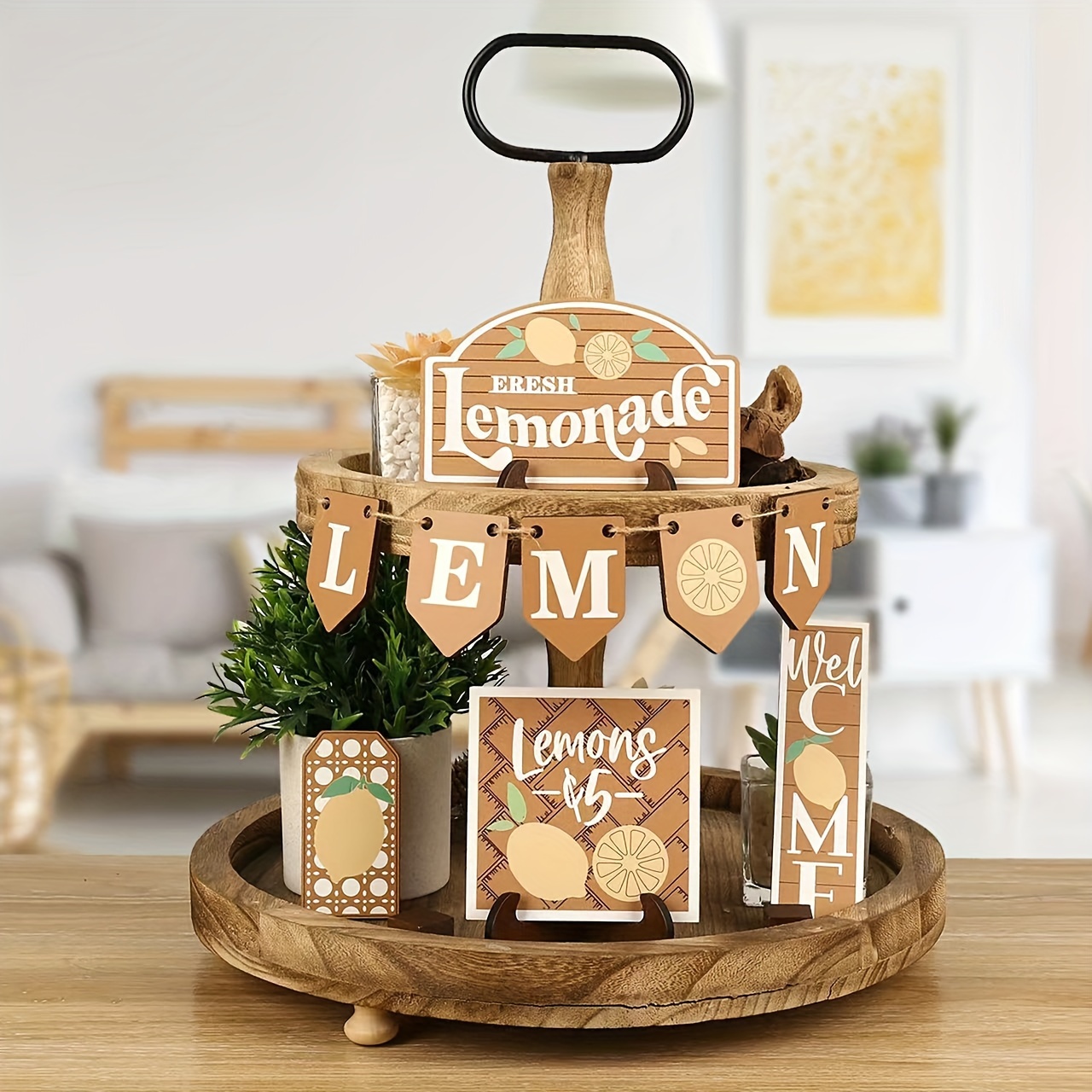 Lemon Tered Tray Decor Mn Lemonade - Etsy | Lemon Ktchen Decor