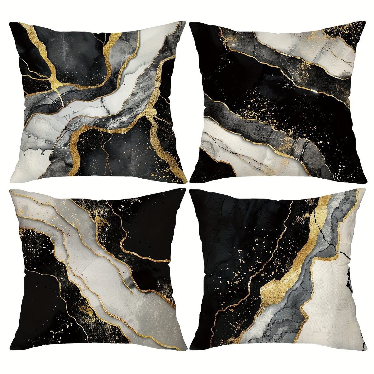 

4pcs, Marble Throw Pillow Covers, Black And Gold Abstract Decoratifile Cushion Covers, Home Decor For Sofa Bedroom Farmhouse, 18*18inch, Without Pillow Cores.